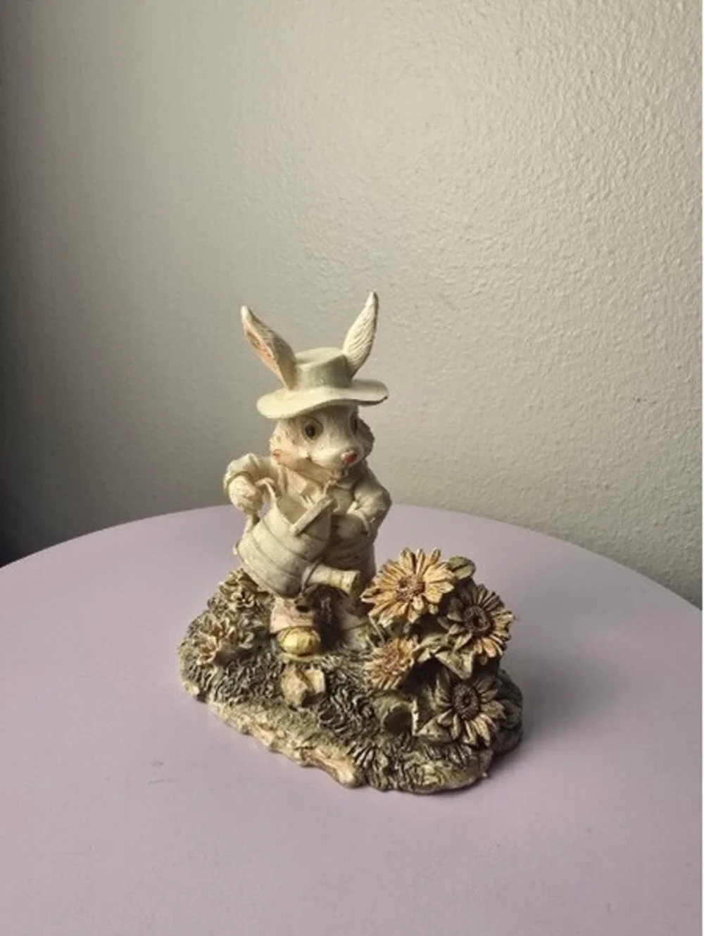 Vintage Resin Easter Bunny Family Garden Diorama Figurine Log Scene Set of Four